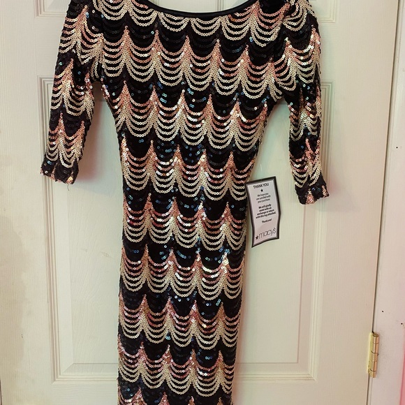 New nwt Sequin Black Gold Dress XS Crystal Doll Short Sleeve Prom homecoming - Picture 5 of 14